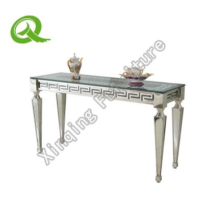 China Hot Selling Semi-assembled Stainless Steel Console Table With Tempered Glass for sale