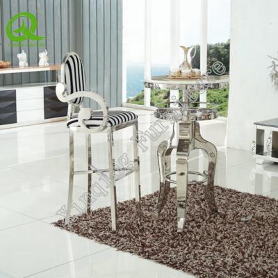 China Easy To Clean Round Stainless Steel Frame High Bar Marble Top Table for sale