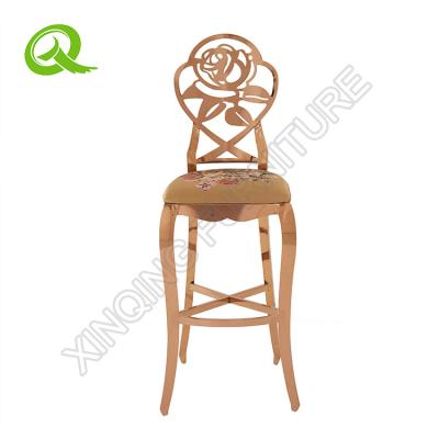 China Modern Beauty Chair Relax Rose Gold Bar Stool Chair High Metal for sale