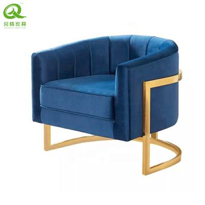 China Golden Wedding Beauty Chair Stainless Steel Leisure Chair With Blue Cushion for sale