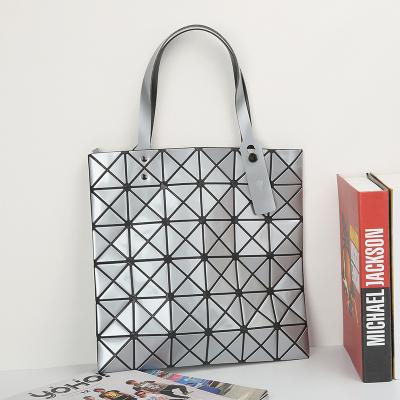 China PU Shopping Bag 6 Lattice Life Folding Rounding Geometry One-Shoulder Face Portable Bright Bag For Women for sale