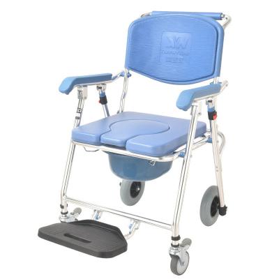 China 2022 Convenient Medical Economical Adjustable Disabled Shower Chair Folding Sneaks Mobile Toilet Chair Wheelchair With Wheels for sale