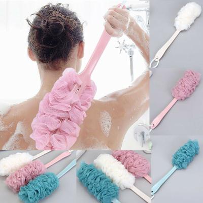 China Long Handle 2022 New Handy Body Scrub Back Mesh Bath Ball With Long Handle Bath Brush Shower Loofah for sale