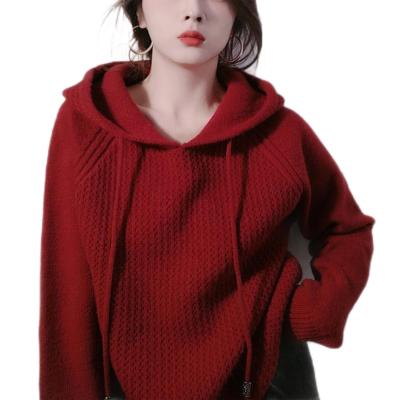 China Anti-wrinkle solid color hoodie wool knit sets Hoodie sweater plus size sweaters for women for sale