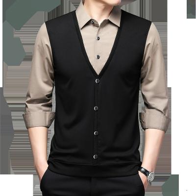 China Best Quilting Vest Men's Anti-pilling Cardigan With Contrast Color Splice Anti-pilling Shirts For Spring Shirtdress for sale