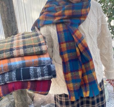 China 2021 Fashional Women Winter Check Wool Grid Rainbow Striped Scarf for sale