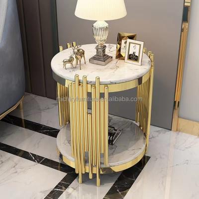 China Modern light luxury marble corner table round modern simple stainless steel tea table small tea table for sale