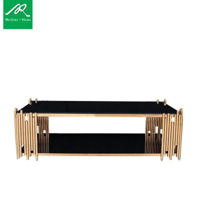 China Modern Light Luxury Family Small Living Room Rectangular Black Tea Table Hong Kong Gold Plated Tea Table for sale