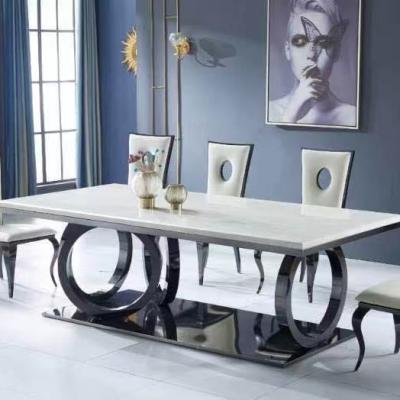 China New Design Modern Modern SS Furniture Rectangular Marble Top Table With 8 Chairs Dining Table Set for sale