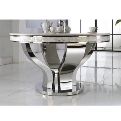 China Restaurant Modern European Marble Style Stainless Steel Top Base Round 6 Seater Dining Table for sale