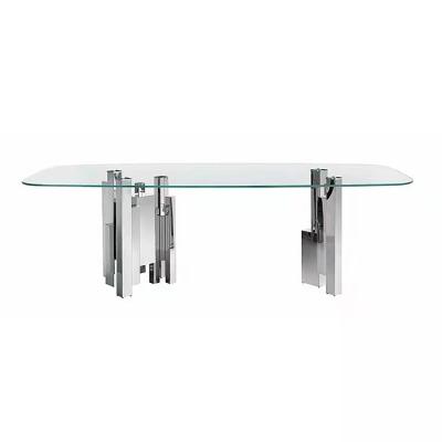 China Modern Luxury Rectangular Shiny Stainless Steel Leg With Tempered Long Dining Table for sale