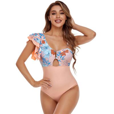 China 2022 new sex girl style print ruffle biquini american sexy hot breathable one piece swimsuit cover up bikini women swimwear for sale