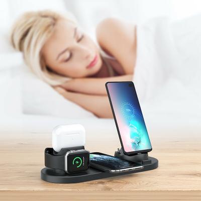 China Newest Multifunctional Desktop QI 10W Mobile Phone Fast Wireless Charger 6 IN 1 Wireless Charging The Watch Headset for sale