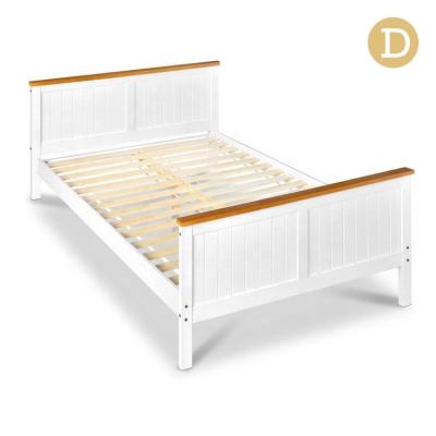 China Lighted Painted White Color Headboard Pine Wood Bed Frame Double Size for sale