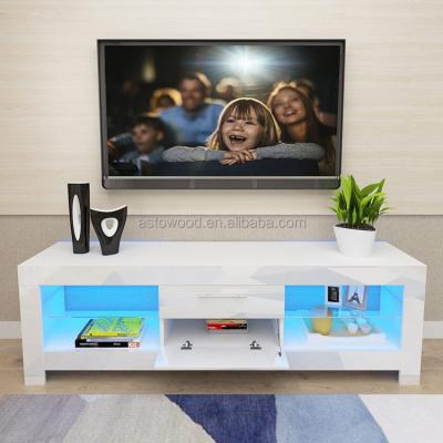 China (Other)Adjustable Living Room TV Cabinet Unit with Drawer and Glass Shelves Front RGB LED High Gloss Lights for sale