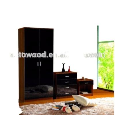 China (Other) Adjustable Two Tone Black and Walnut 3 Piece High Gloss Bedroom Furniture Set for sale