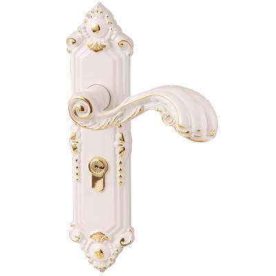 China Luxury European style three pieces set bedroom ivory luxury interior wooden door lock handle light lock silent door lock for sale