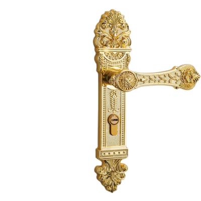 China European modern interior solid mute gold handle wooden door handle lock bedroom door style door handle lock for sale