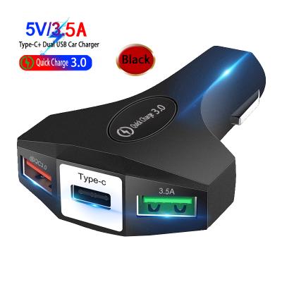 China 3 Type C Car Charger QC3.0 Quick Charger Adapter Dual Usb Ports Left Car Wholesale Dual Usb For Mobile Phone 5V 7A for sale