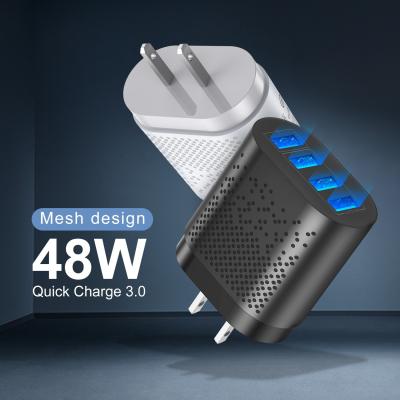 China 2021 Mobile Phone Ports 48W 4 LED 3A USB Fast Charger For iPhone Micro Type C QC3.0 Quick Wall Charger For Samsung A82 for sale