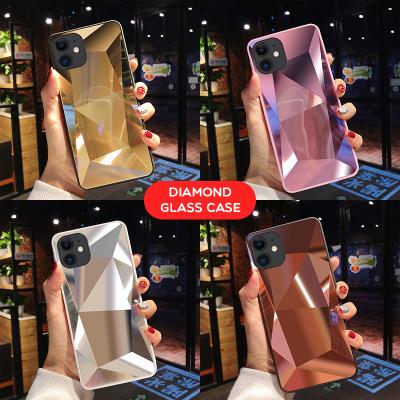 China Diamond Texture Mirror Phone Case Shockproof For iphone 12 TPU Cute Soft Shockproof Cover For iphone 12 pro max case for sale