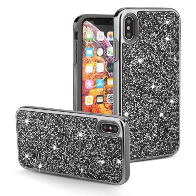 China Flash Diamond Back Case Covers Premium Bling 2 in 1 Luxury Diamond Rhinestone Glitter Phone Case for iPhone XR XS max X 8 7 6 for sale