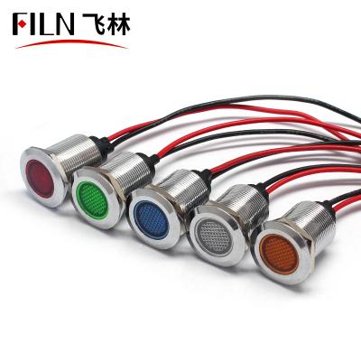 China FILN 19mm stainless steel metal 12v indicator light with red green dot led light with cable for sale