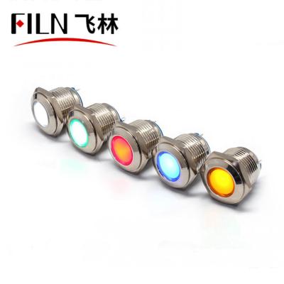 China Waterproof Stainless Steel FILN 16mm 220v 24v 12v Indicator Metal Flat Head With Pin Led Emergency Lamp Red Yellow for sale