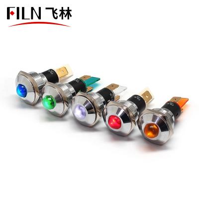 China FILN 220v Brass Copper Material Indicator Light 19mm Brass Copper Industrial Convex Head with Terminal Pins Panel Equipment Signal Light for sale