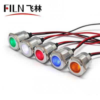 China Waterproof Stainless Steel FILN 22mm 220v 24v 12v Indicator Metal Flat Head With Wire Led Red Yellow for sale