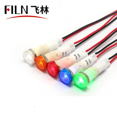 China Lightweight FILN 10mm Indicator 12v 24v 220v Indicator Plastic Plastic Driver With Wire Red Green for sale