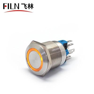 China 1NO1NC FILN 22mm ip67 6pins stainless steel lock push button switch led light lock button switch with symbols 24V YELLOW RED 220V for sale