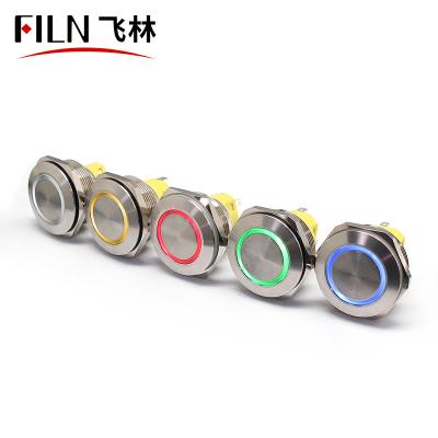 China Industrial Control FILN 28mm Switch Push Button Ring LED With Red Latching Momentary Push Button Switch 1no1nc for sale