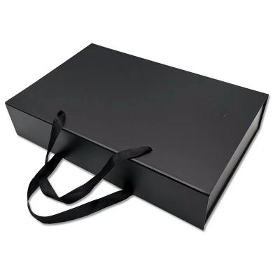 China New Design Handmade Hair Extension Packaging Luxury Black Gift Box With Ribbon for sale