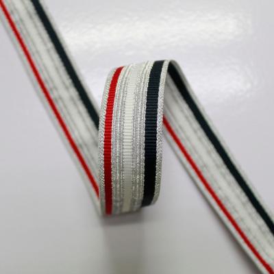 Cina Gold Lurex Jacquard Polyester Webbing Strap Sustainable Ribbon For Clothes in vendita