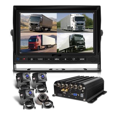 China Cheap Remote Control 4ch View Remote Control CAR DVR With 4 Cameras Kit Full Solution H264 7inch VGA Monitor HDD CCTV Surveillance System for sale