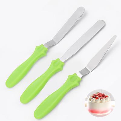 China Sustainable 3 PCS Kitchen Utensils Cake Decorating Tools Spatula Set With Green Color Handle for sale