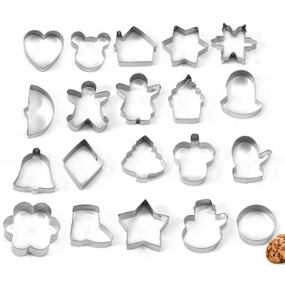 China 20 Pcs Viable Mini Shaped Stainless Steel Fondant Cookie Cutter Set Christmas Diy 3d Cake Decorating Kids Gift for sale