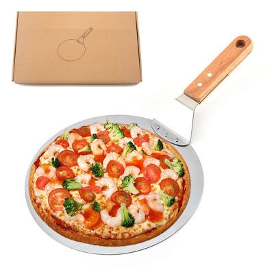 China Sustainable Kitchen Baking Tools Stainless Steel Wooden Pizza Handle Paddle Shovel Pizza Turning Skin for sale