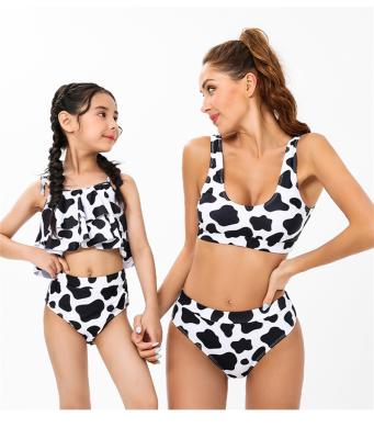 China Private label cow print QUICK DRY girls ZY5725 2 piece mom and daughter family matching swimwear for sale