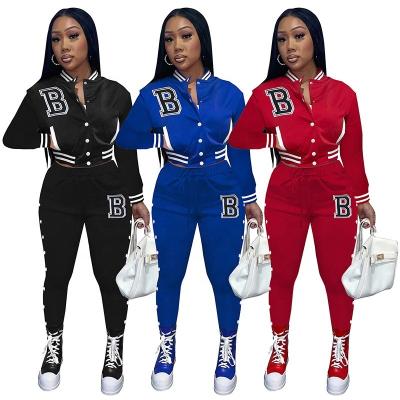 China QUICK DRY Patchwork Baseball Jackets Coats 2 Piece Joggers Pants Sets Winter Women Tracksuits Sports Wear Fall Clothes Pant Two Piece Sets for sale