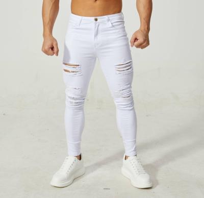 China 2022 New Fashion Breathable Pure White Ripped Skinny Jeans Men Jeans For Men for sale