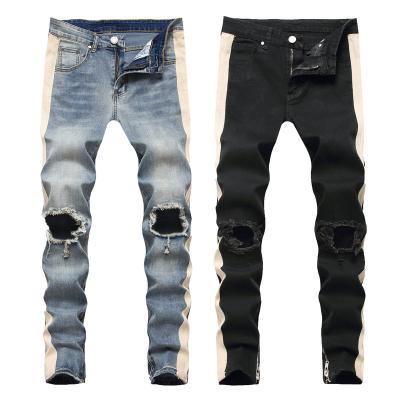 China Breathable Fashion Male Stylish Hip Hop Distressed Slim Streetwear Knee Hole Zipper Destroyed To Figure Flattering Jeans for sale