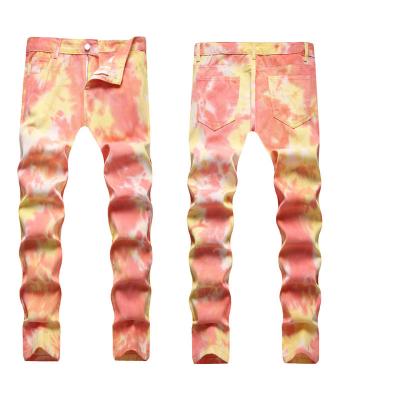 China Distressed Ripped Homme Fashion Logo Tie Dye Breathable Customized Skinny Denim Stacked Jeans For Men for sale