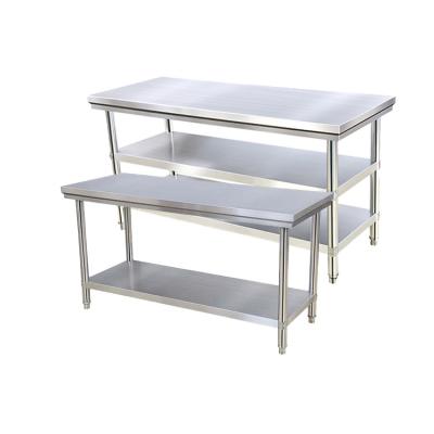 China Cold Rolled Steel+Stainless Steel Factory Supply Working Table Bottom Shelf Worktable With Under Edge Two Straight Tiers Vegetable Shelf Worktable for sale