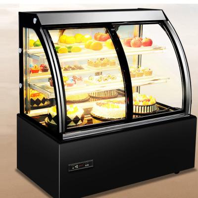 China Double-temperature Cake Showcase Refrigerator Bakery Transparent Curved Pastry Stand Display Fridge for sale