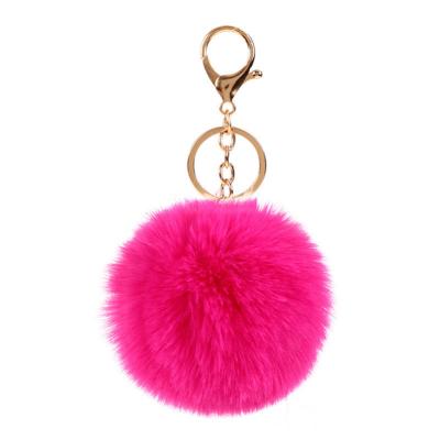 China Fashion Pink Pom Pom Fur Keychain Colorful Faux Furry Rabbit Ball Decoration Puff Fur Ball / for sale