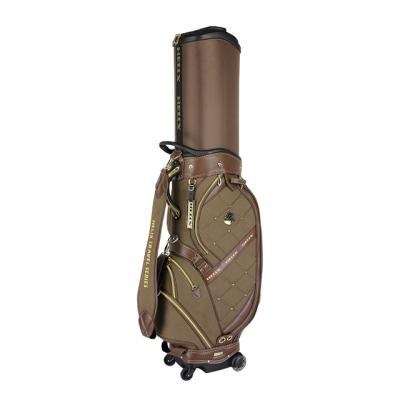 China Superb Leather/Canvas Propeller Golf Caddy Bag Personalized Luxury Genuine Leather Golf Carry Bag Cart Bag for sale