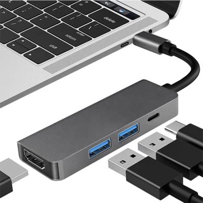 China Docking Station USB 3.0 Portable Hub 4 Port USB Hub 4 in 1 with USB 3.0*2 + HD-MI Type C HDTV + PD Port for sale