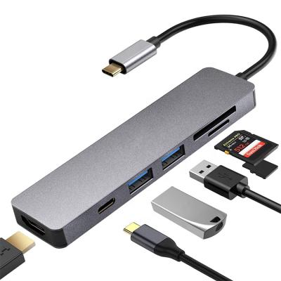 China Portable Docking Station 6 in 1 USB PD Hub Type C 3.1 with HD-MI+SD+TF+USB3.0 *2+PD Port for sale